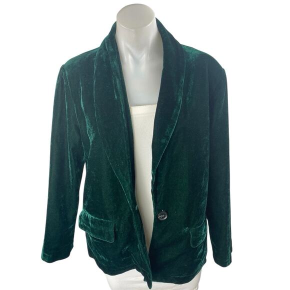 Lulus Women's Green Velvet Velour Button Collar Long Sleeve Blazer Coat Jacket S - Picture 1 of 4